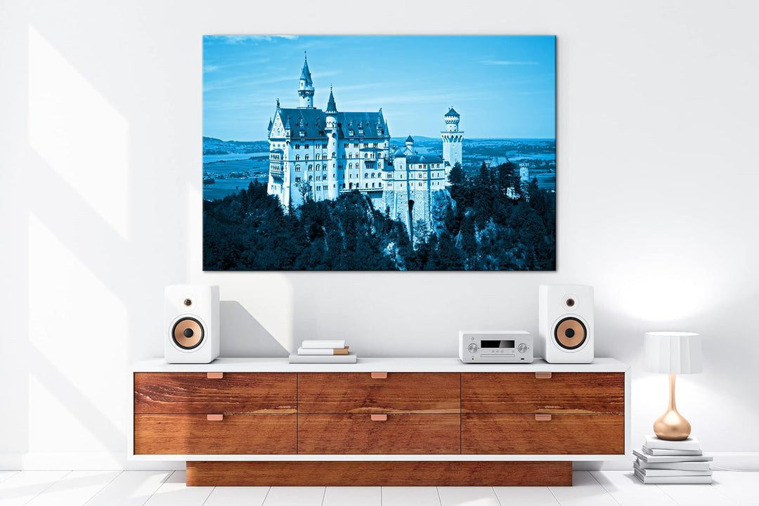 deyoli Neuschwanstein Burg in Deutschland Format 80x60 Effekt: Monocrome Blau als Leinwandbild, Moti