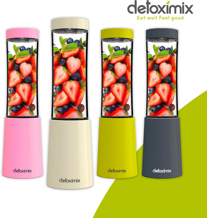 DETOXIMIX Mini Standmixer, ultrakompakt, 150 W, 2 Transportflaschen aus Kunststoff, BPA-frei, 280 ml