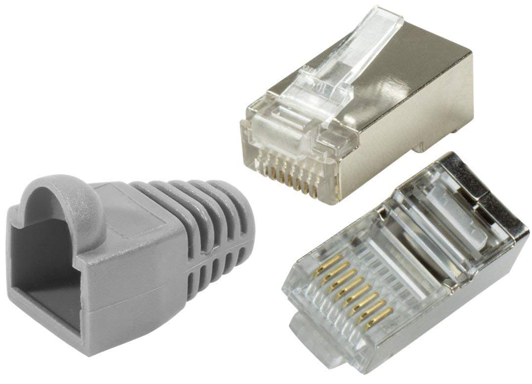 odedo 20er Pack RJ45 Crimpstecker CAT6 / 5e Metall geschirmt mit Knickschutz grau Crimp Stecker Netz