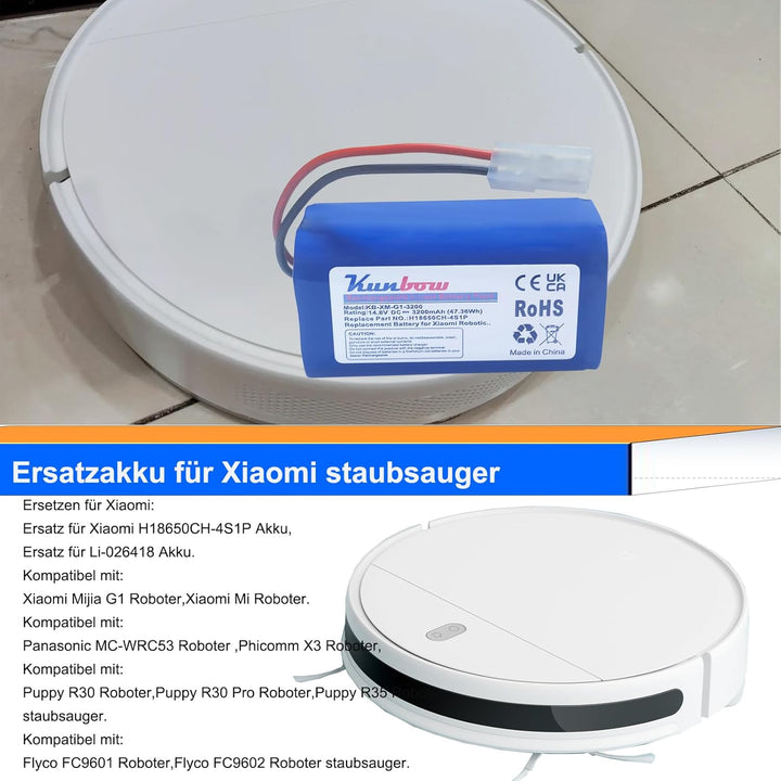 Kunbow 3200mAh Li-ion akku,Ersatzakku für Xiaomi Mi Roboter, Mijia G1 staubsauger, Ersatzakku für Pa