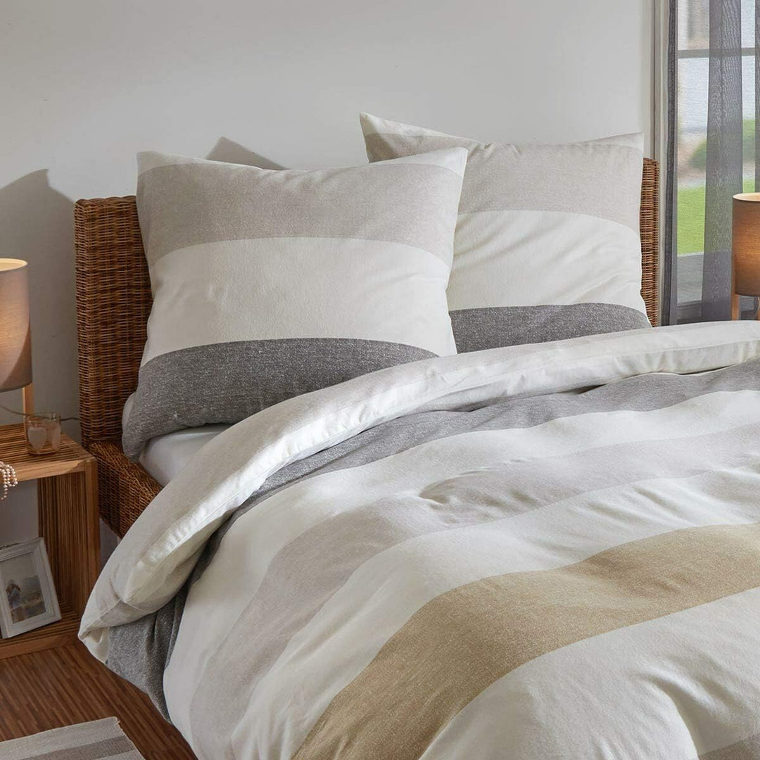 Traumschlaf Biber Bettwäsche Streifen Natur ideal für kalte Nächte Made in Germany mit Reissverschlu