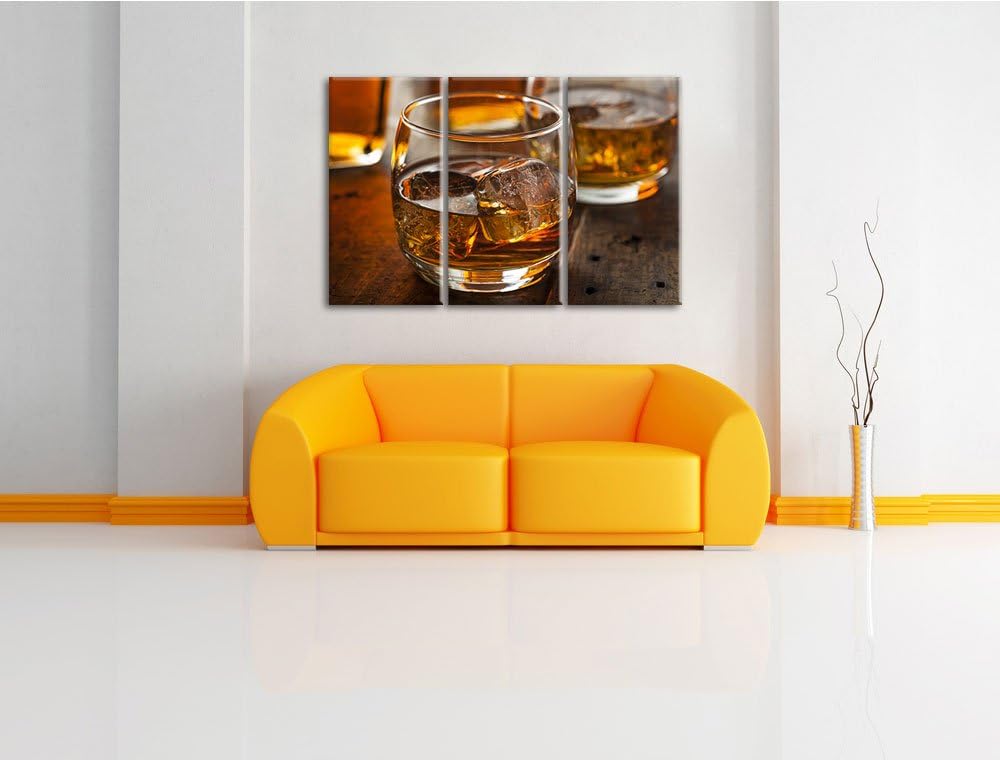 Goldgelber Wiskey als 3-Teiler Leinwandbild 120x80 Bild auf Leinwand, XXL riesige Bilder fertig gera