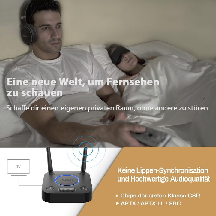 1Mii Bluetooth Transmitter TV, Grosse Reichweite Bluetooth Audio Sender mit Dual Antenna, aptX Low L