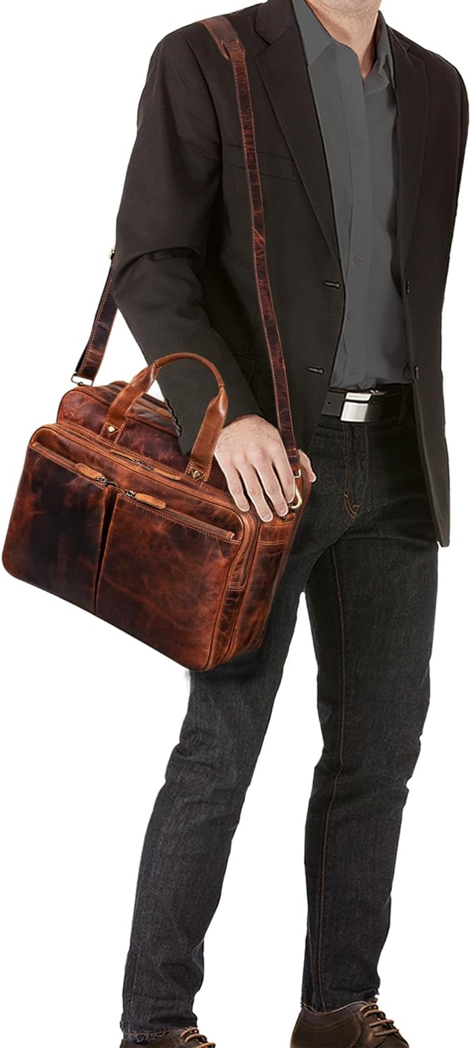 STILORD 'Remus' Ledertasche Umhängetasche Leder Aktentasche Gross 15,6 Zoll Laptoptasche abnehmbarer