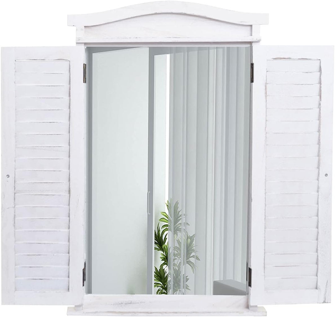 Mendler Wandspiegel Badspiegel Badezimmer Spiegelfenster mit Fensterläden, 71x46x5cm - Shabby weiss,