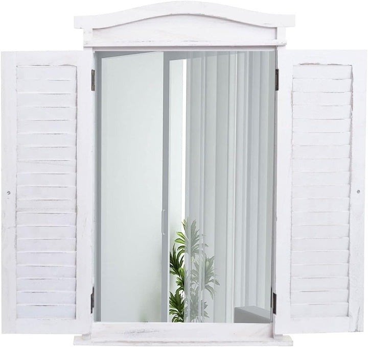 Mendler Wandspiegel Badspiegel Badezimmer Spiegelfenster mit Fensterläden, 71x46x5cm - Shabby weiss,