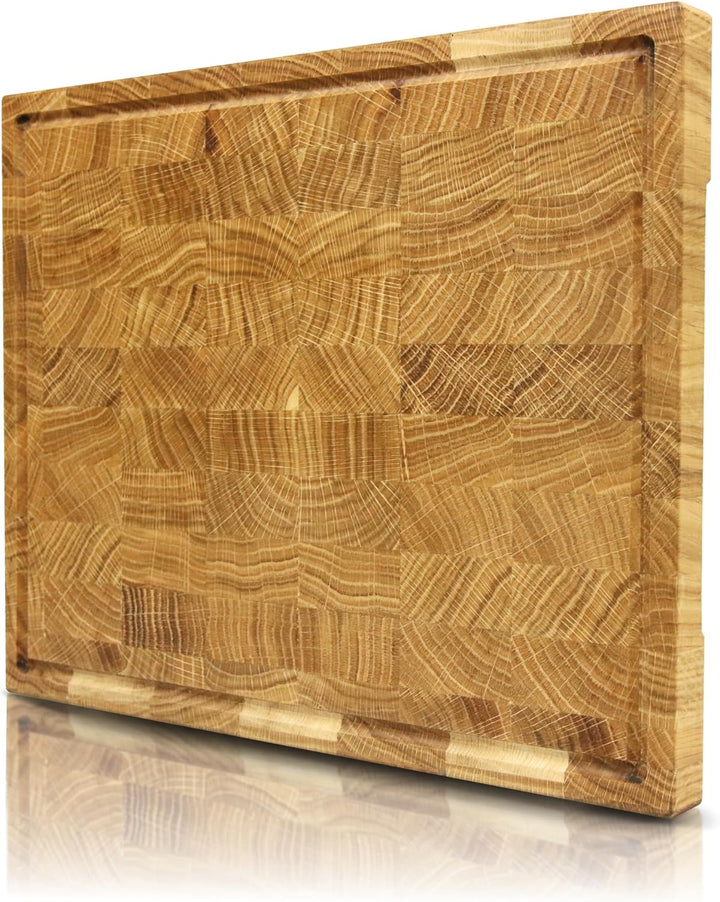 holz4home® Schneidebrett M aus Eichenholz I Stirnholz Würfelmuster Echtholz Brett I Hackbrett Steakb