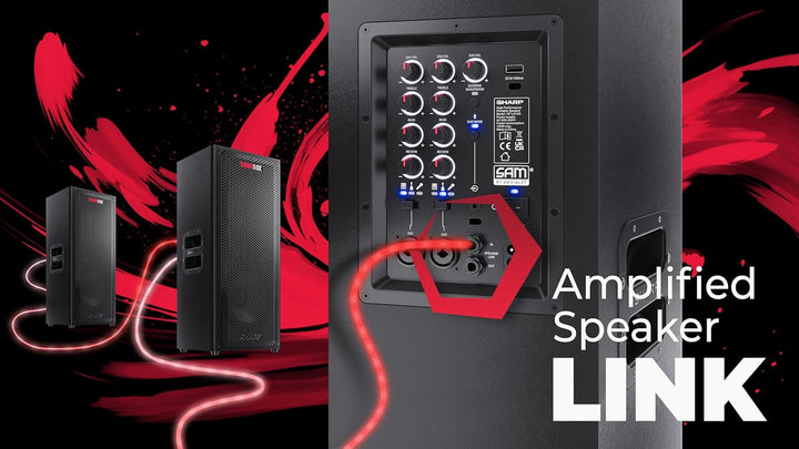 SHARP CP-LS100 SumoBox, Leistungsstarkes 2.0-Kanal-Lautsprechersystem mit 120 W RMS / 105 dB, 10 Std