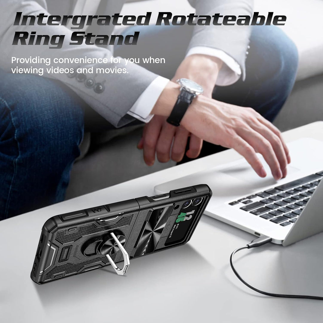 Doeshine für Samsung Z Flip 4 Hülle, Ganzkörper Robuste Stossfeste Schutzhülle mit Magnetischer Stan