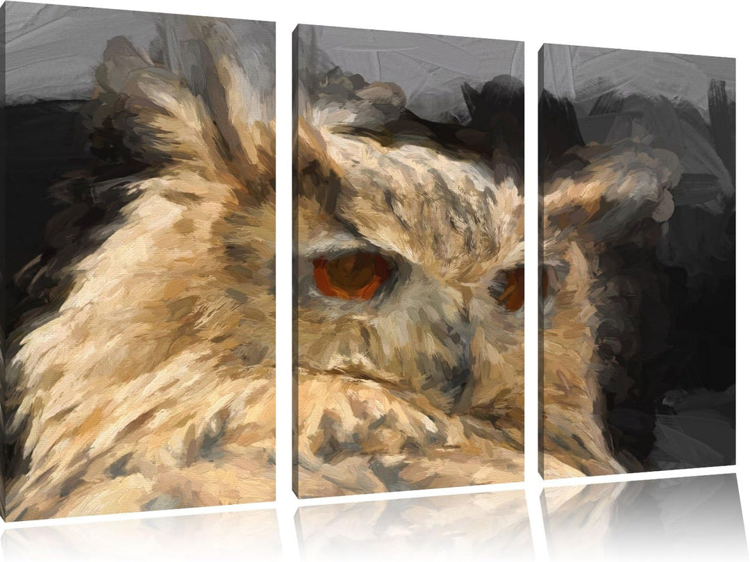 prächtige Waldohreule schwarz/weiss Deluxe 3-Teiler Leinwandbild 120x80 Bild auf Leinwand, XXL riesi