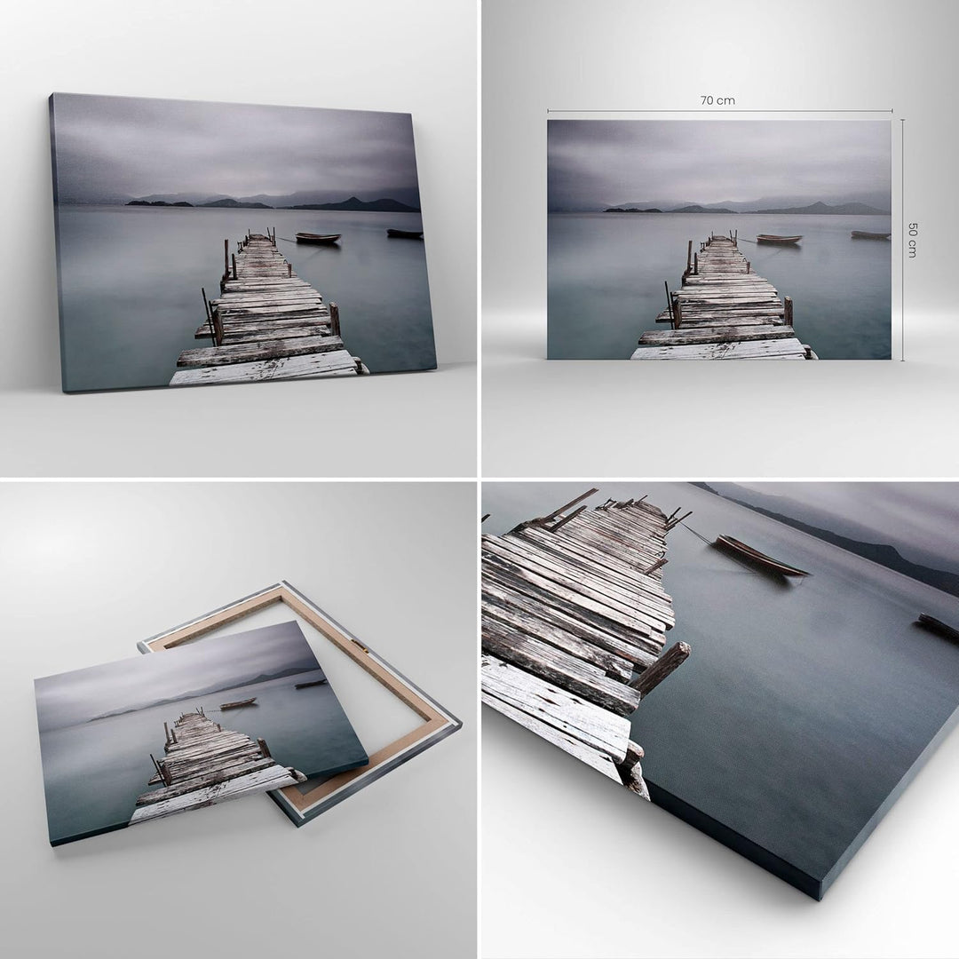 ARTTOR Bilder auf Leinwand Brücke See Leinwandbild mit Rahmen 70x50cm Wandbilder Dekoration Wohnzimm