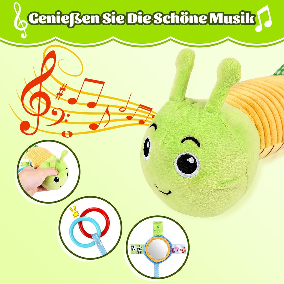 Herenear Baby Musical Raupe Kuscheltier, Raupe Plüschtier Spielzeug mit Lineal, Greifling zum Rassel