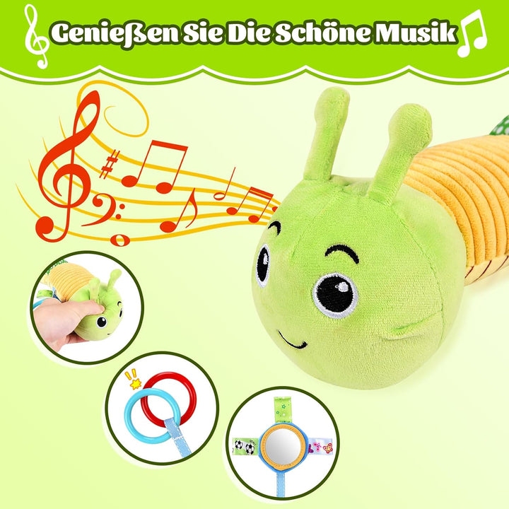 Herenear Baby Musical Raupe Kuscheltier, Raupe Plüschtier Spielzeug mit Lineal, Greifling zum Rassel