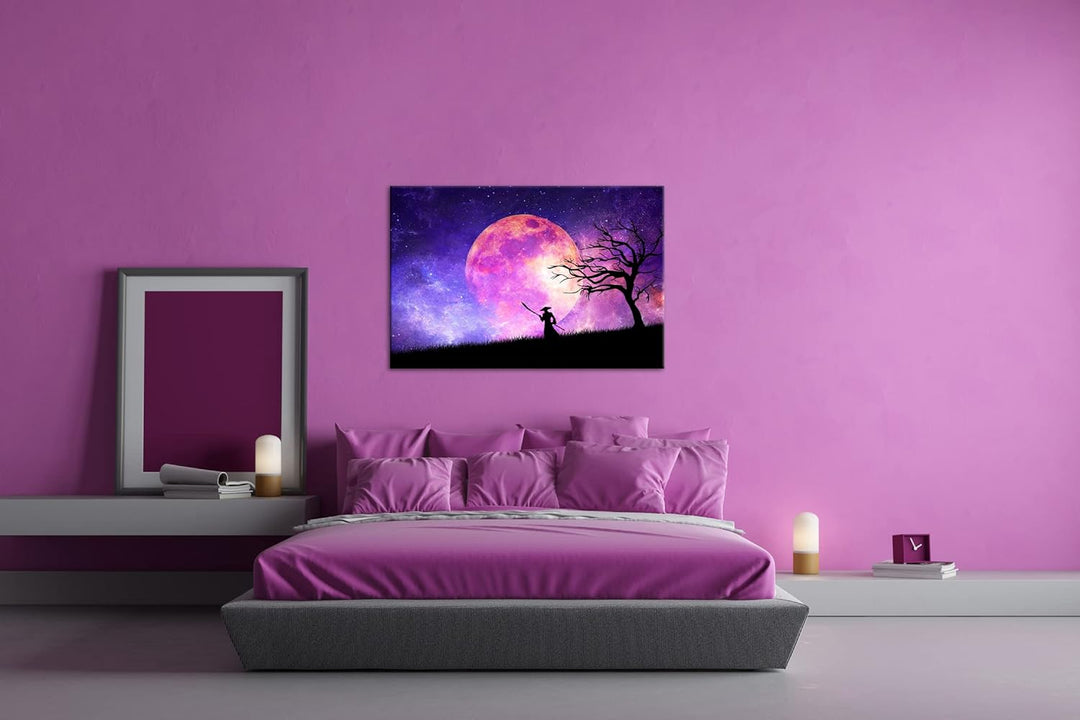 deyoli Samurai im Mondschein Format: 80x60 als Leinwandbild, Motiv fertig gerahmt auf Echtholzrahmen