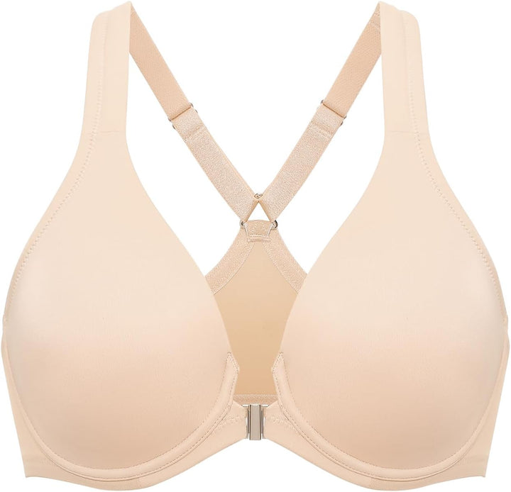 DELIMIRA Damen Vorderverschluss Racerback BH Grosse Grössen Bügel BHS Tiefer Ausschnitt Ungefüttert