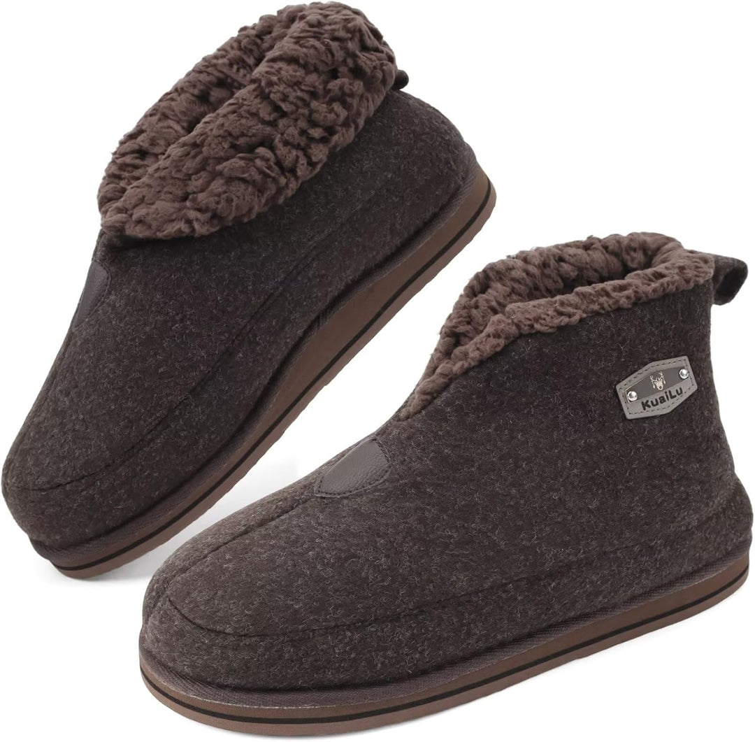 KuaiLu Hausschuhe Boots Herren Winter Filz Hausstiefel Warm Plüsch Flauschige Fell Hüttenschuhe Kusc