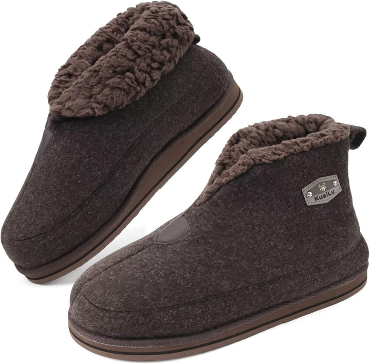 KuaiLu Hausschuhe Boots Herren Winter Filz Hausstiefel Warm Plüsch Flauschige Fell Hüttenschuhe Kusc