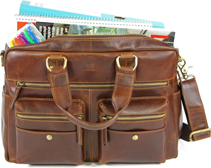 ALMADIH Damen Businesstasche 15 Zoll Aktentasche aus Echtleder mit Laptopfach - Leder Damen Business