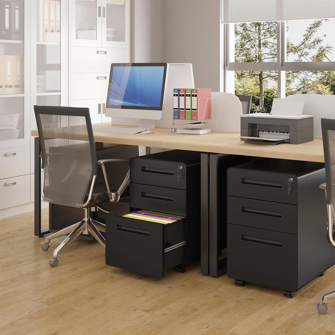 WOLTU Aktenschrank, Rollcontainer mit 3 Schubladen, Büroschrank unter Schreibtisch, Schubladenschran