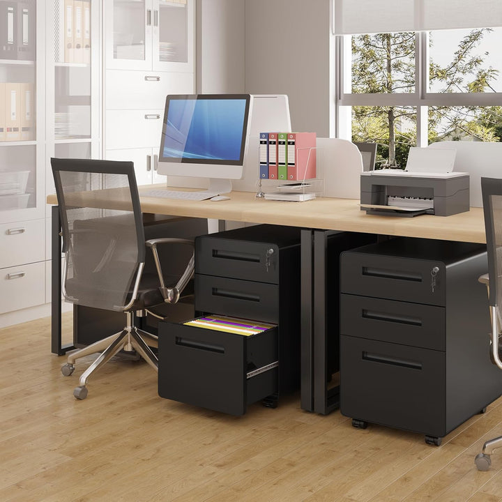 WOLTU Aktenschrank, Rollcontainer mit 3 Schubladen, Büroschrank unter Schreibtisch, Schubladenschran