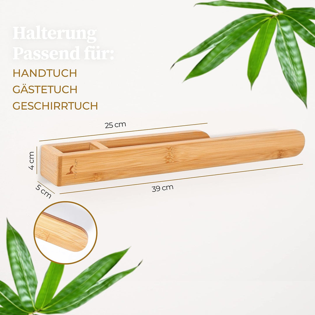 Hennez Handtuchhalter ohne Bohren - Handtuchhalter Bad aus Bambus - Selbstklebende Handtuchhalter mi