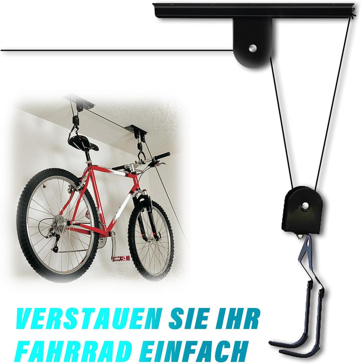 Gemsaya Fahrradlift bis 60 kg, Stahl Fahrrad Deckenlift, Deckenmontage Fahrradhalterung mit Haken un
