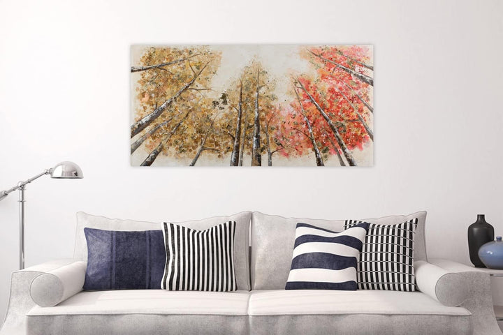 KunstLoft Leinwandbild | 100% HANDGEMALT | 140x70cm | GemÀlde 'Magie im Wald' | Wald & BÀume | Rot G
