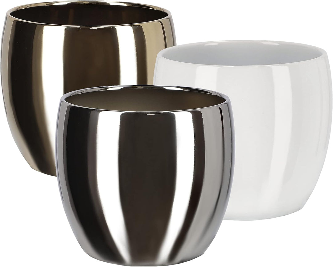 KOTARBAU® 3er Set Keramik-Blumentopf Übertopf für Blumen Pflanzen ⌀ 13 cm Weiss Silber Gold, ⌀ 13 Cm