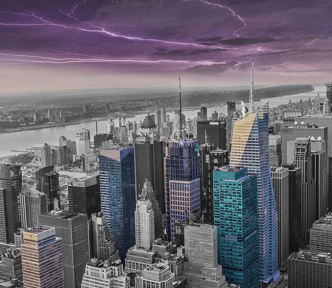 Skyline New York Gewitter Herdabdeckplatte & Spritzschutz aus Echtglas | Für Herd-Kochfelder | 60x52