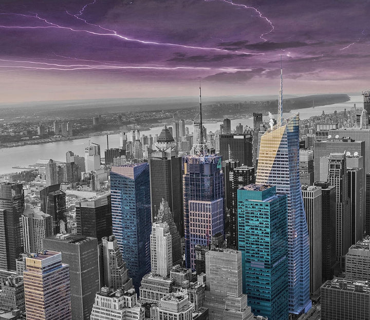 Skyline New York Gewitter Herdabdeckplatte & Spritzschutz aus Echtglas | Für Herd-Kochfelder | 60x52
