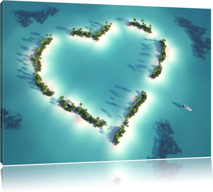 Herz geformt aus Inseln, Format: 100x70 auf Leinwand, XXL riesige Bilder fertig gerahmt mit Keilrahm