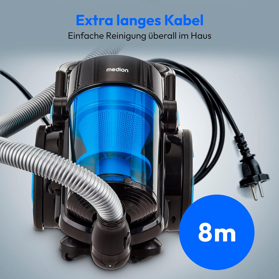 MEDION Beutelloser Zyklon-Staubsauger P2000 (700 Watt Leistung, 2 Liter Staubbehälterkapazität, wasc