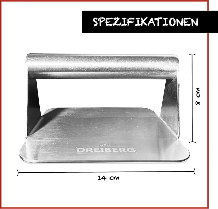 DREIBERG® Grillpresse Set inkl. Burgerpapier – Burgerpresse Edelstahl für Smash Burger. Burger Smash