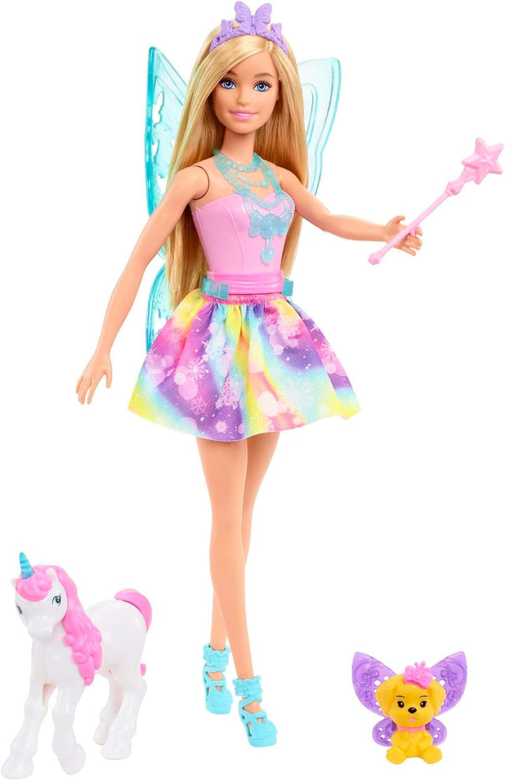 Barbie Dreamtopia Märchen-Adventskalender mit Puppe und 24 Überraschungen wie Haustieren, Moden und