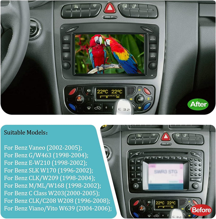 YUNTX Android 12 Autoradio für Benz W163/W209/C-Klasse W203/SLK W170/W210/W168-2 Din-[Integriertes W