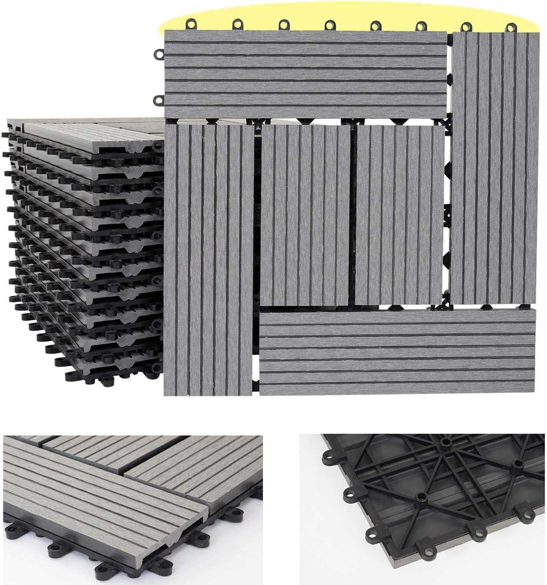 Mendler WPC Bodenfliese Rhone, Holzoptik Balkon/Terrasse, 11x je 30x30cm = 1qm versetzt - Basis grau
