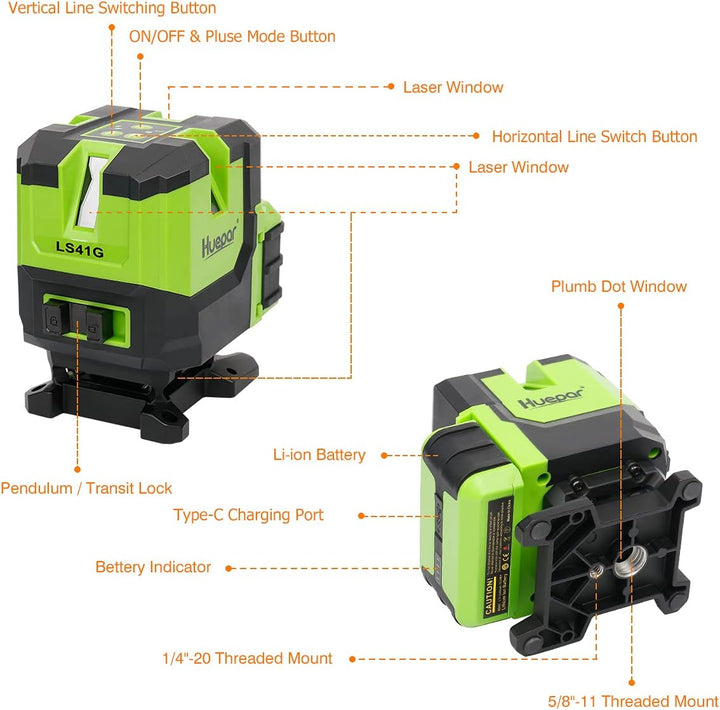 Huepar Multi-Linie Kreuzlinienlaser-4 Vertikale und eine 360° Horizontale Linien mit Lot, grünem Kre
