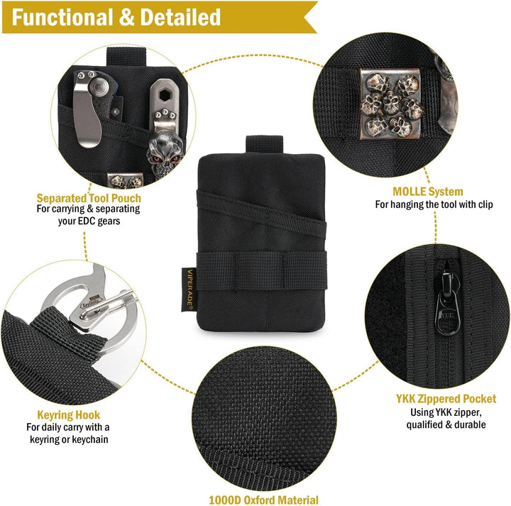 VIPERADE VE15 Mini EDC Pouch,Kleiner EDC Organizer Tasche mit 3 Taschen,Mini EDC Werkzeugtasche mit