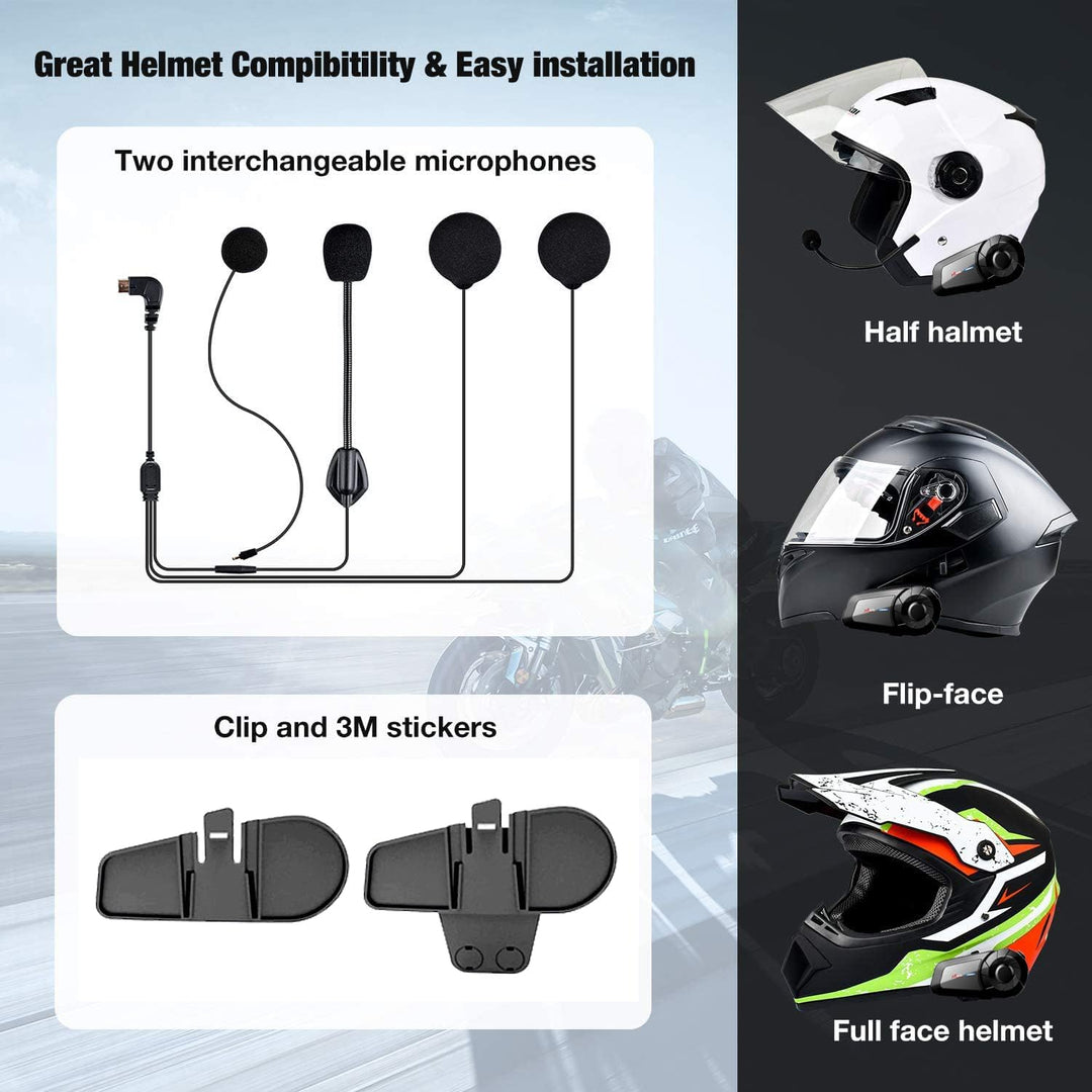 QSPORTPEAK Motorrad Intercom Bluetooth Headsets,MX1 Fahrer 800M universelles Intercom,HiFi-Stereosou
