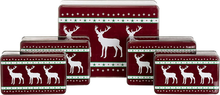 Brandsseller 5er Set Keksdose rechteckig Weihnachtsdose Plätzchendose Gebäckdose Metall Rentier 5er
