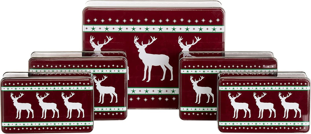 Brandsseller 5er Set Keksdose rechteckig Weihnachtsdose Plätzchendose Gebäckdose Metall Rentier 5er