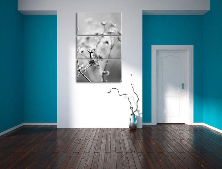 Gefrorene Blumen schwarz/weiss 3-Teiler Leinwandbild 120x80 Bild auf Leinwand, XXL riesige Bilder fe