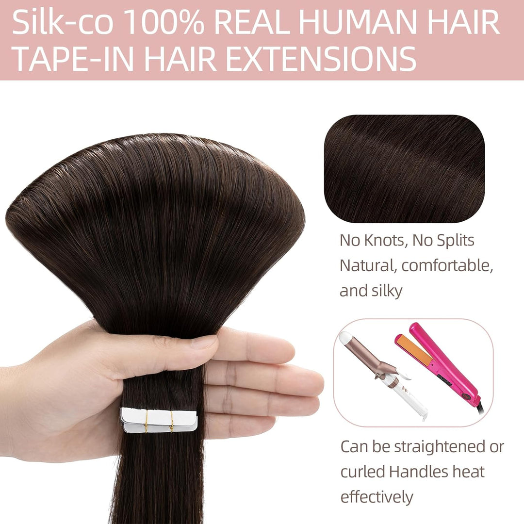 Silk-co Tape Extensions Echthaar 10stk, Remy Tape in Extensions Haarverlängerung, Skin Weft Echthaar