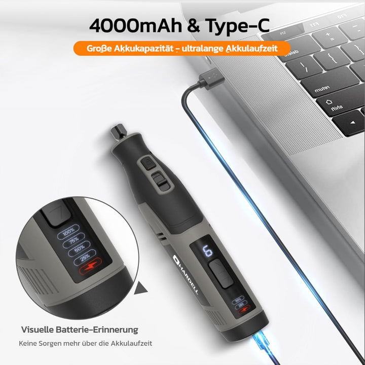 HARDELL 4V Akku Rotationswerkzeug Set mit 80 Zubehörteilen, 4000-mAh-Akku, 6 variable Geschwindigkei