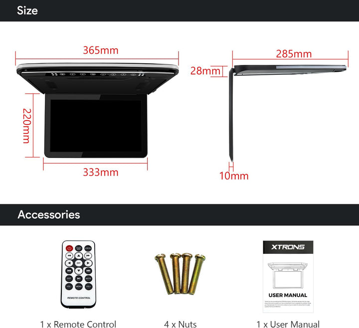 XTRONS 13,3“ Auto Deckenmonitor 16:9 Bildschirm 1920 * 1080 für Wohnwagen Auto Bus unterstützt 1080P