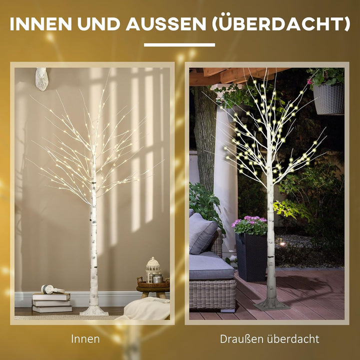 HOMCOM 180 cm Kunstbaum, Birkenbaum mit LED, Weihnachtsbaum Birken, Weihnachtsdeko Kunstbirke für Pa