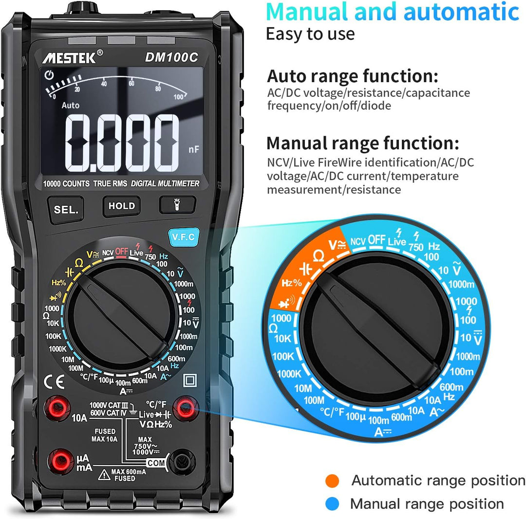 Digital Multimeter Spannungsprüfer AC DC Strommessgerät Stromzähler MESTEK Auto/Manueller Bereich Tr
