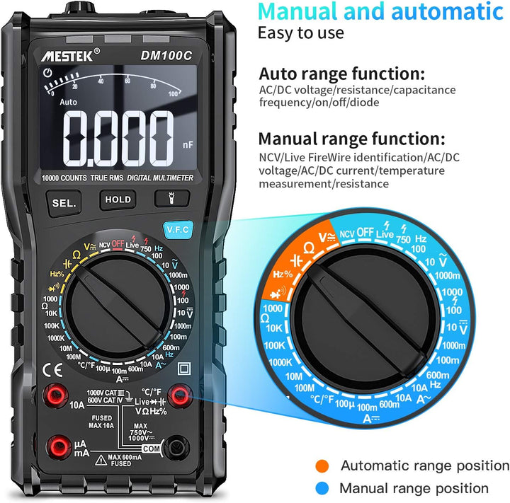 Digital Multimeter Spannungsprüfer AC DC Strommessgerät Stromzähler MESTEK Auto/Manueller Bereich Tr