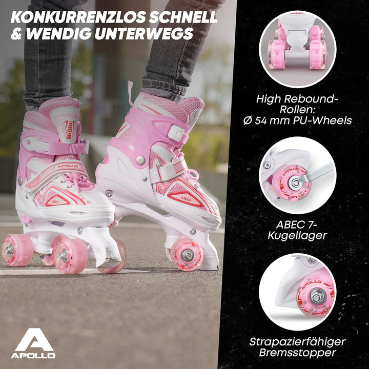 Apollo Super Quad X Pro | verstellbare Rollschuhe für Kinder | komfortable, grössenverstellbare LED