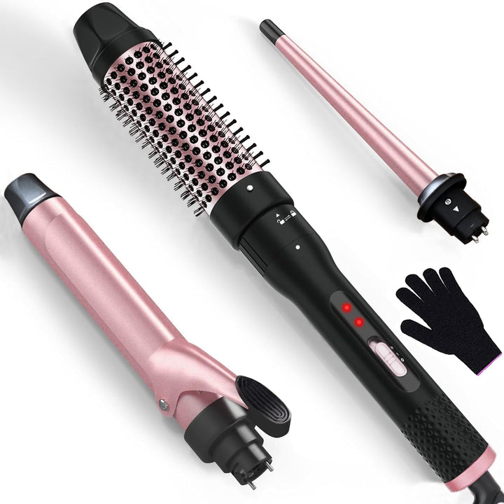 Lockenstab Set 3 in 1, DSGKUU Lockenstäbe mit Thermal Brush und Keramik Lockeneisen, Lockeneisen mit